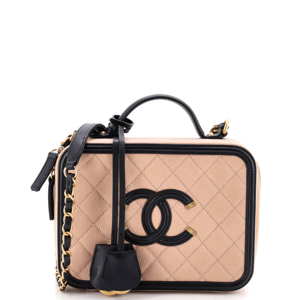 Chanel Medium Filigree Vanity Case Quilted Caviar